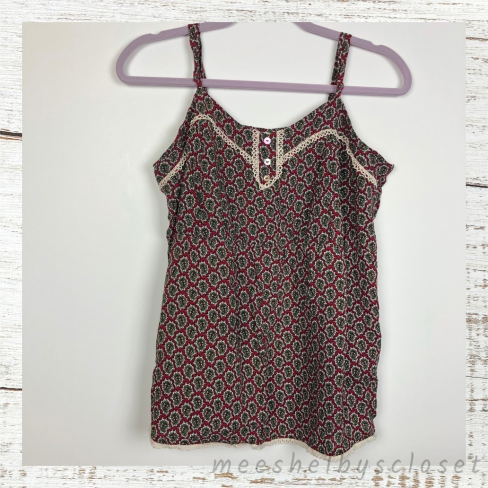 Umgee Paisley Print Cami Lace and Button Detail
